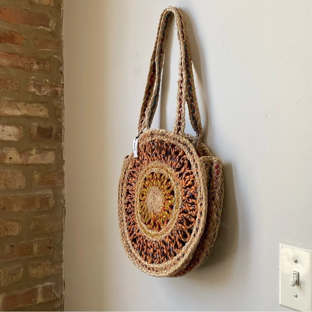 NWT Handcrafted Multicolor Woven Tote Bag